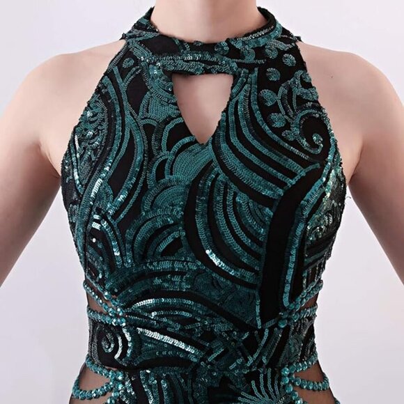 Elegant Halter Fishtail Slim Party Dress - Size Small - Black/ black - Picture 7 of 9